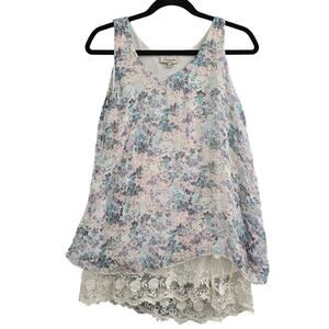 VIA SIGNORIA Made in ITALY Pastel Floral Silk/Lace Lined Sleeveless Top Sz S